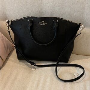 Kate Spade Black Parker Med Pebble Leather Handbag Detach Shoulder Strap.